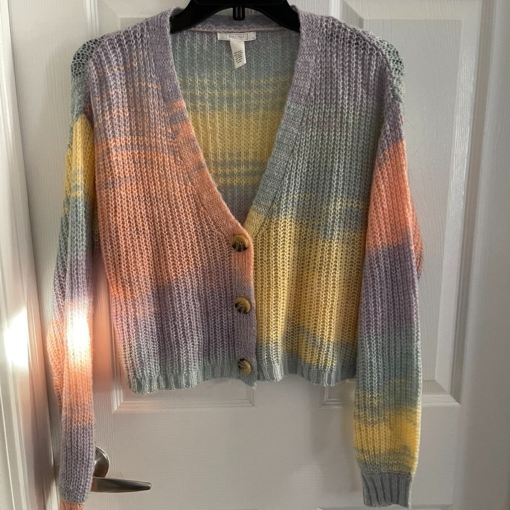 Full Tilt multicolor deep V-neck button down sweater Size Small